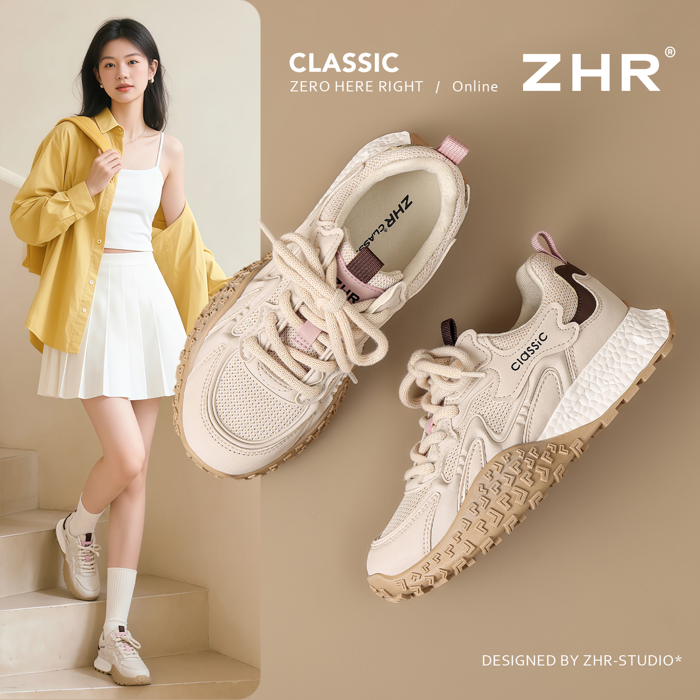 ZHR/则则厚底阿甘鞋女秋季新款复古百搭透气德训运动休闲老爹鞋Z