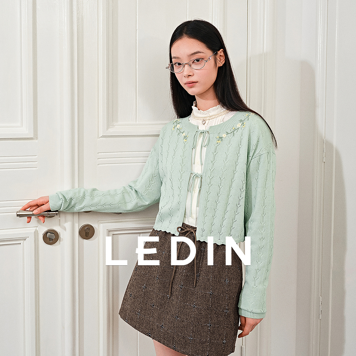 【商场同款】乐町亮丝小A短裙春季新款抽绳小香风半身裙C1GEG1140