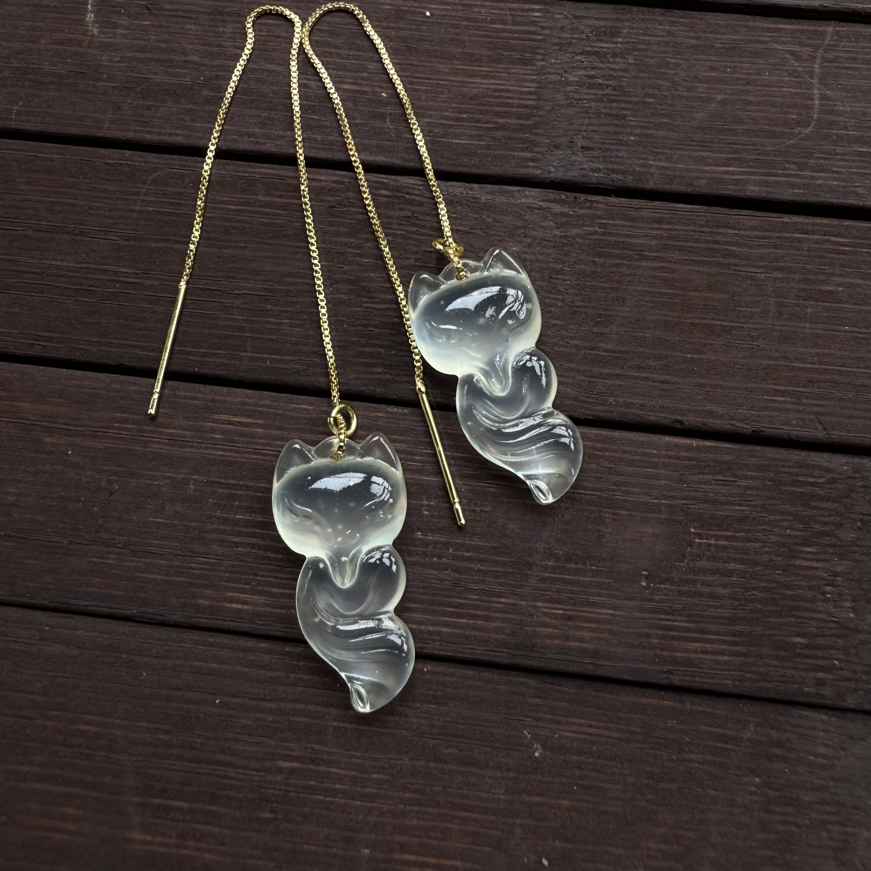 岫玉耳饰精美小狐狸