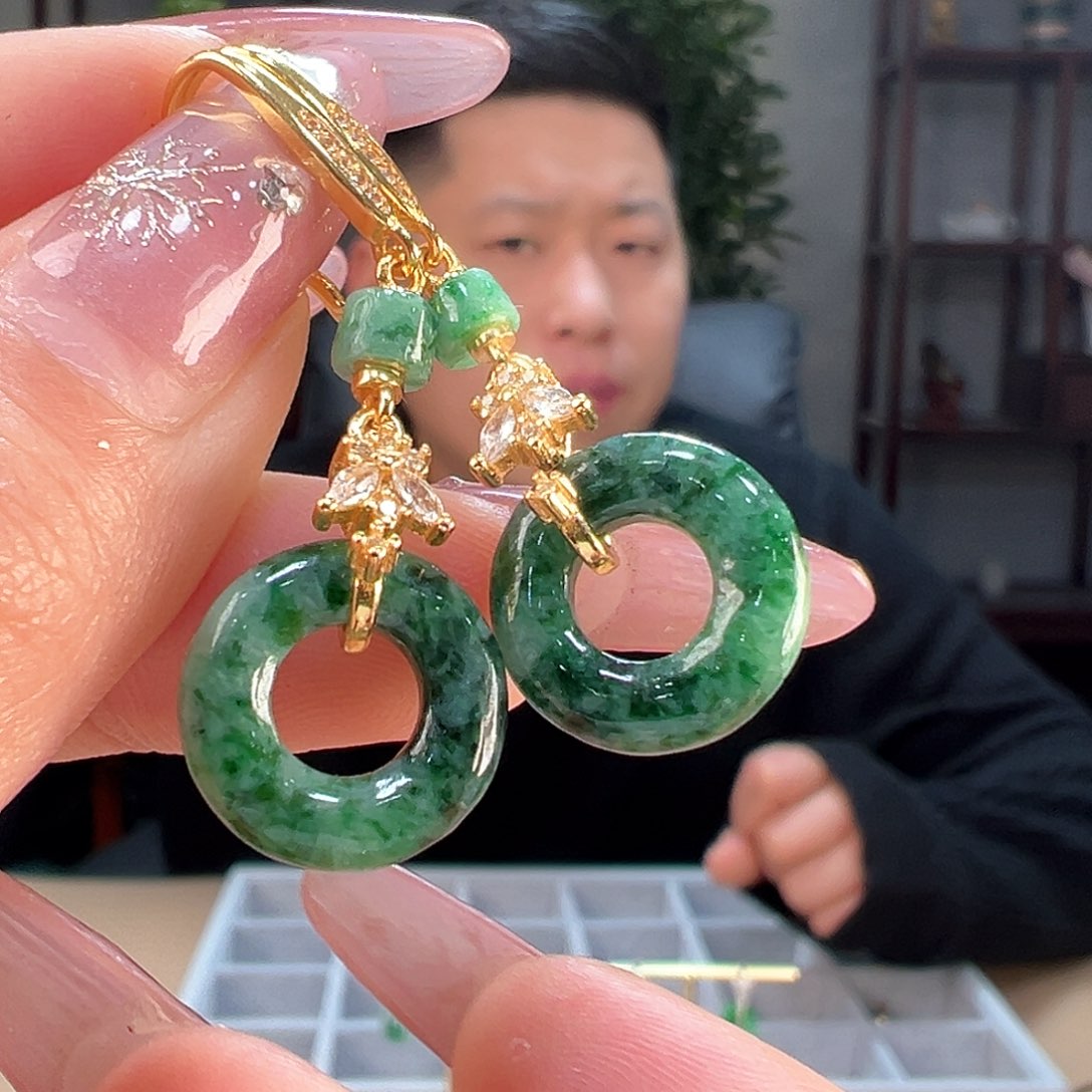 翡翠耳饰银S925镶嵌耳环