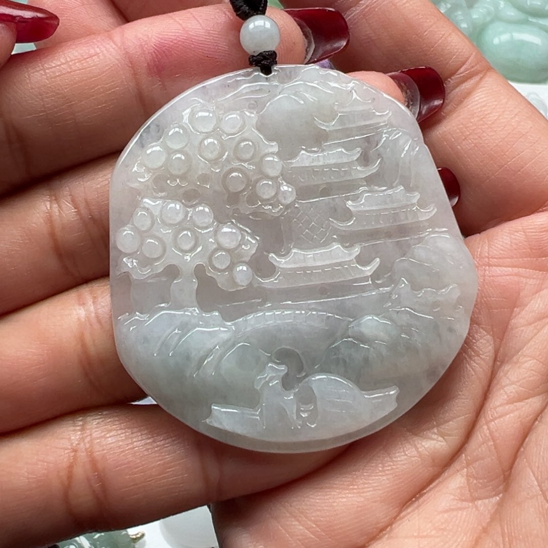 翡翠颈饰未镶嵌山水牌