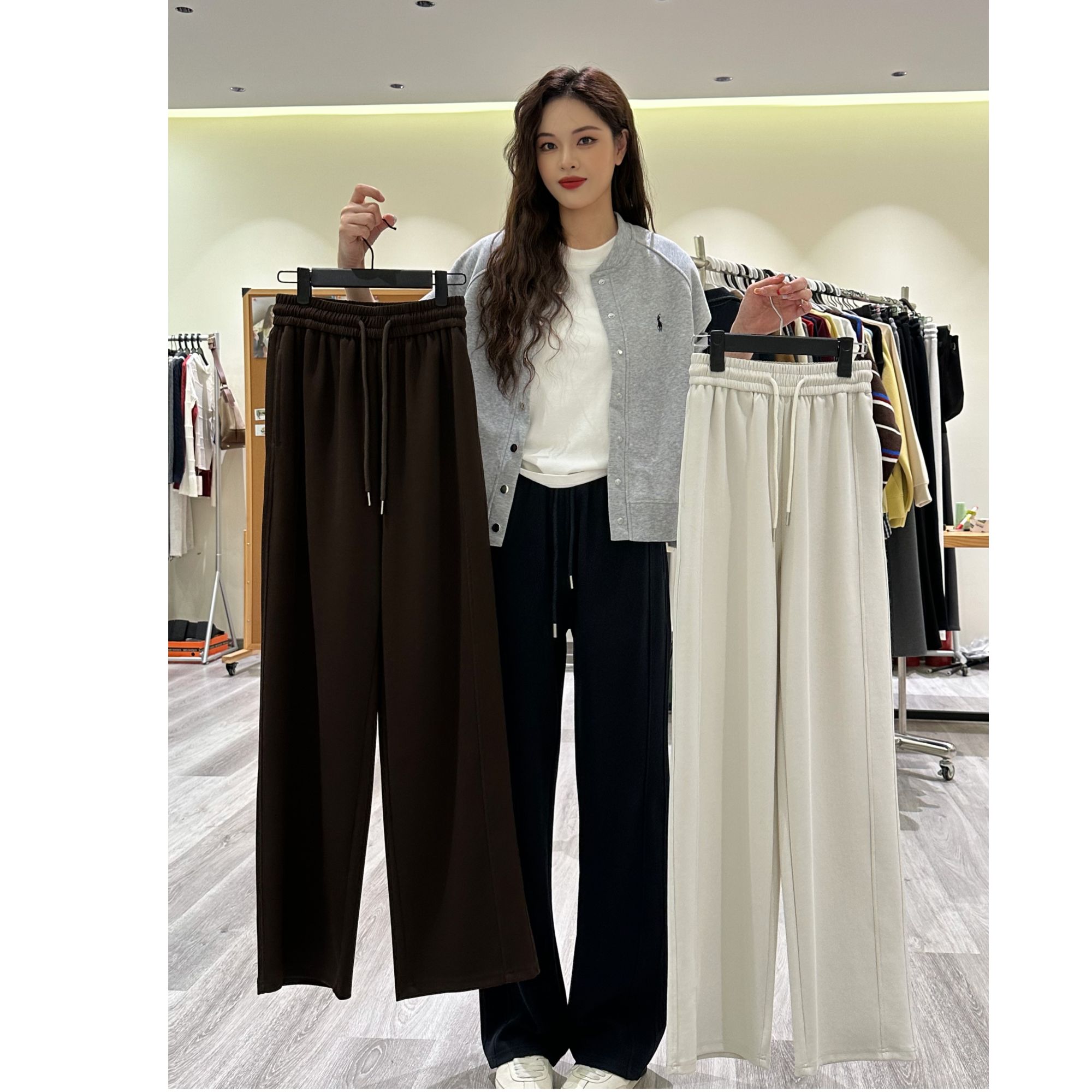 2025秋慕斯棉松紧腰立体舒适剪裁微宽松窄版直筒阔腿休闲裤6666#