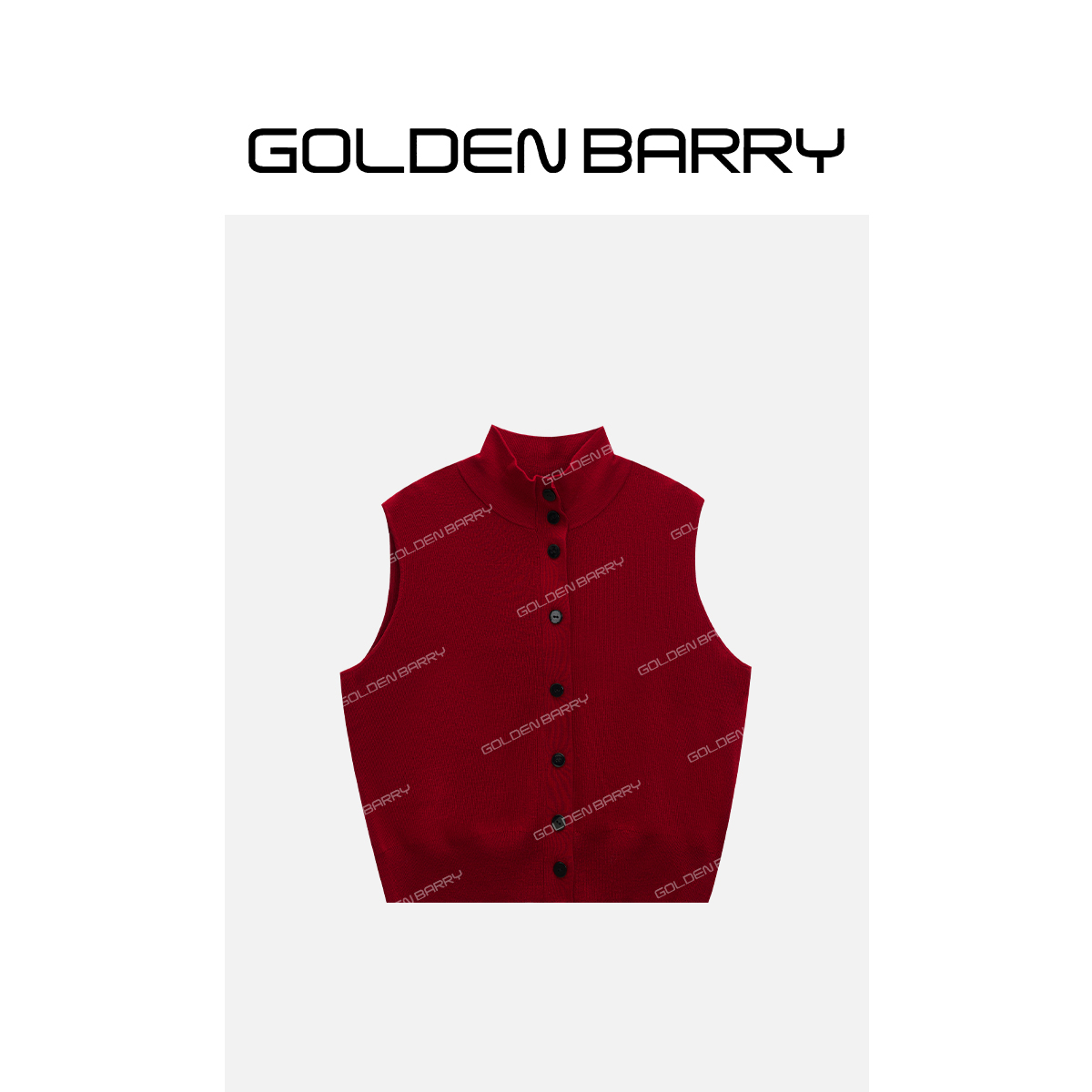 GOLDENBARRY|232130百搭高领叠穿针织背心时尚红色无袖秋冬休闲
