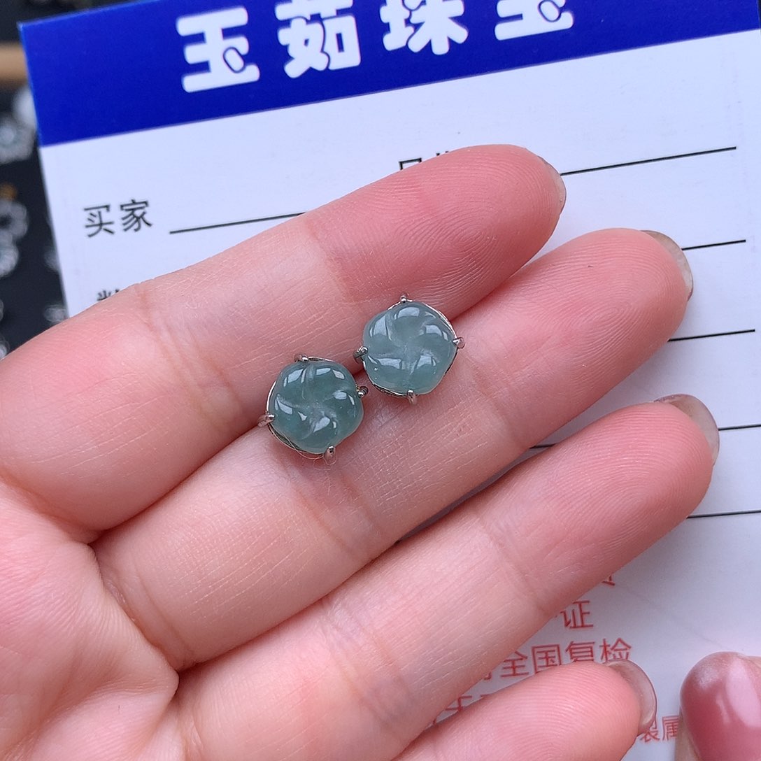 翡翠耳饰银S925镶嵌耳饰925
