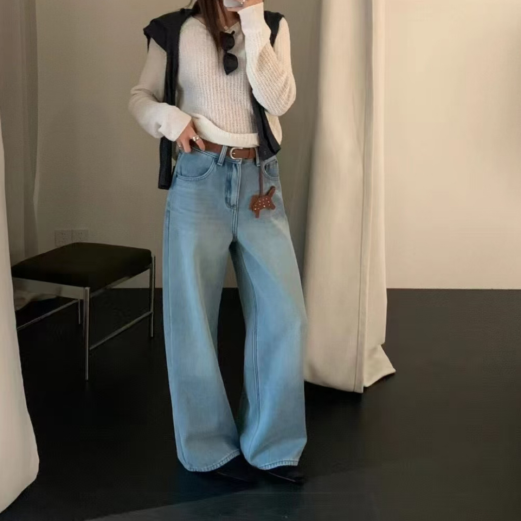 蓝色加绒女款毛衣高腰