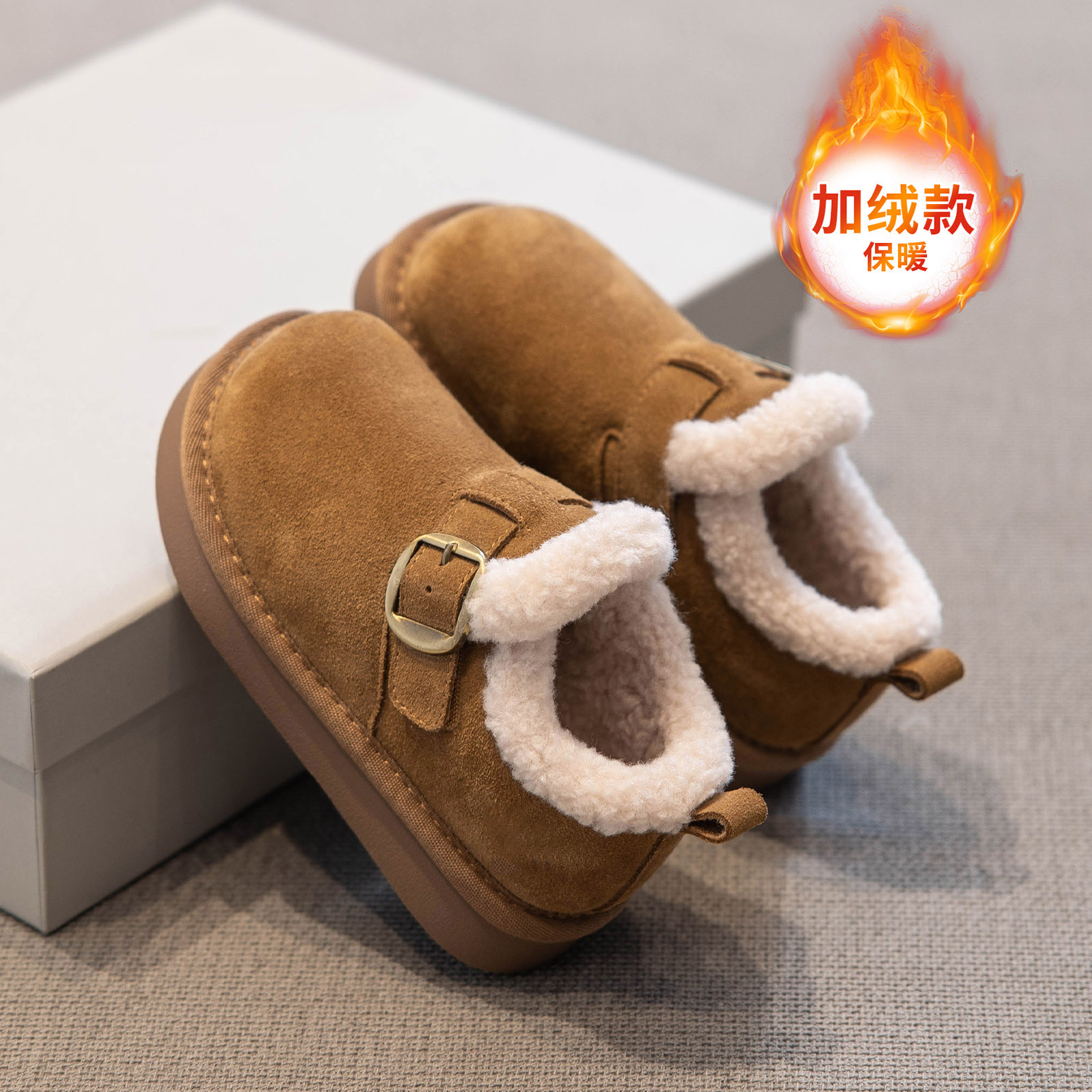 儿童低帮雪地靴2025冬季新款女童勃肯鞋大棉靴绒毛边舒适保暖男童