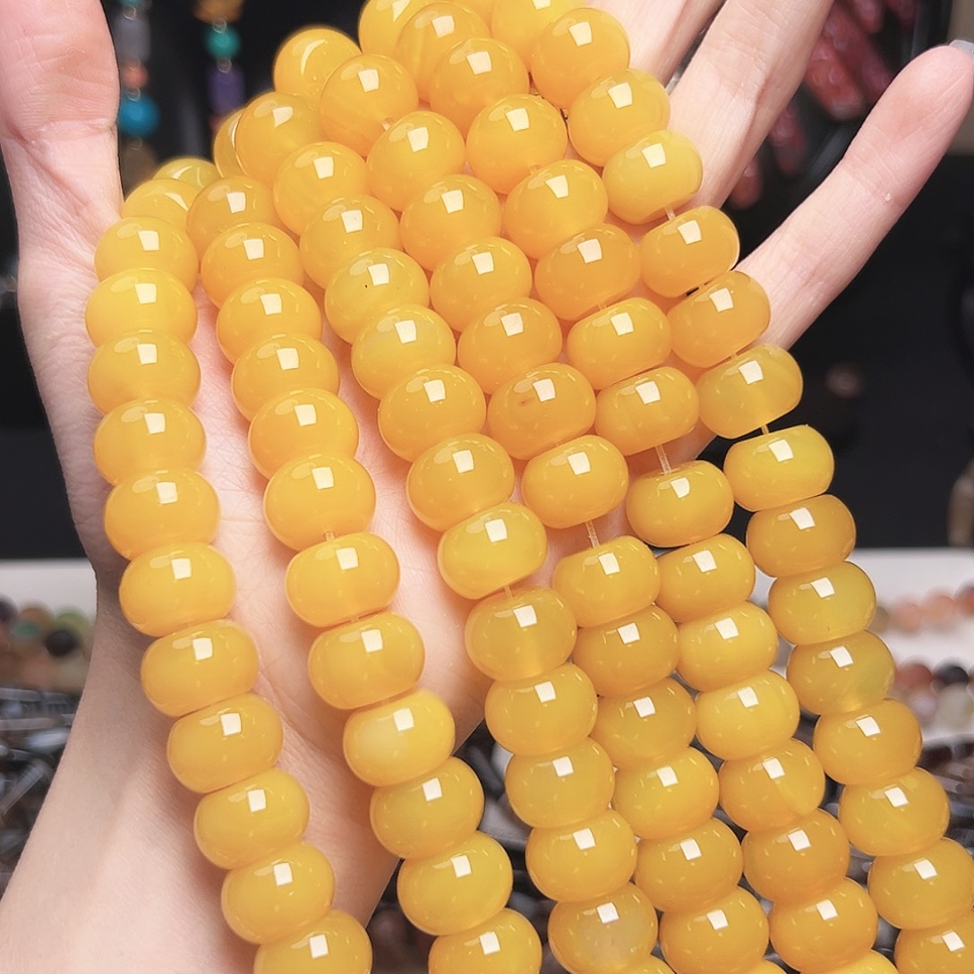 玛瑙/玉髓合金珠宝半成品x203。黄玛瑙算盘一条14mm