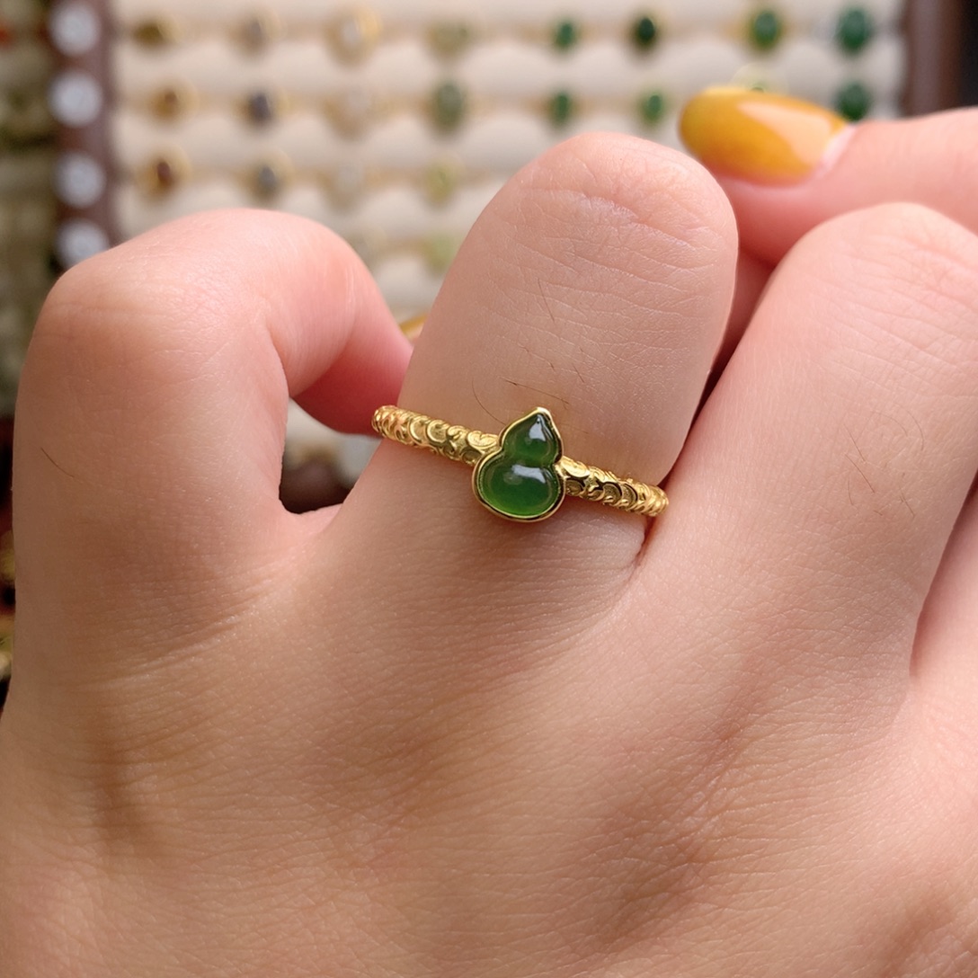 和田玉银S925镀金镶嵌戒指