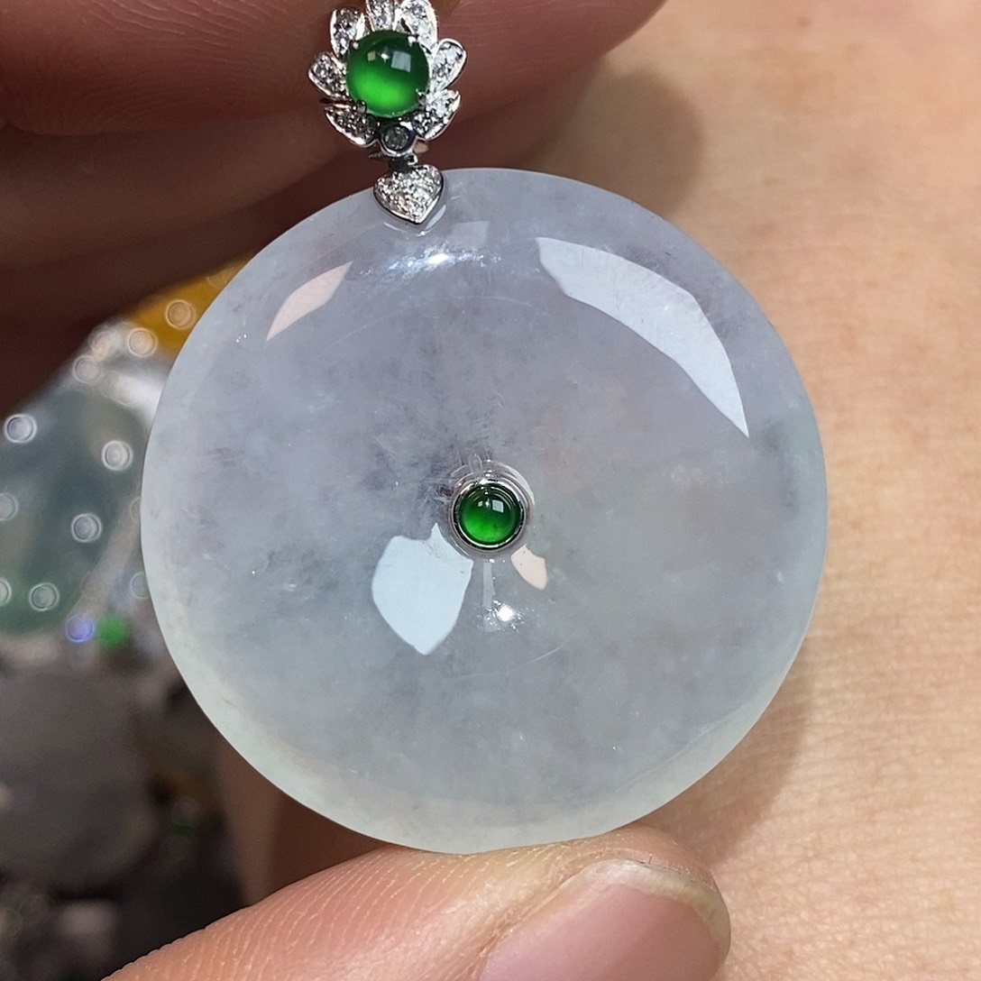 翡翠颈饰18K金镶嵌平安