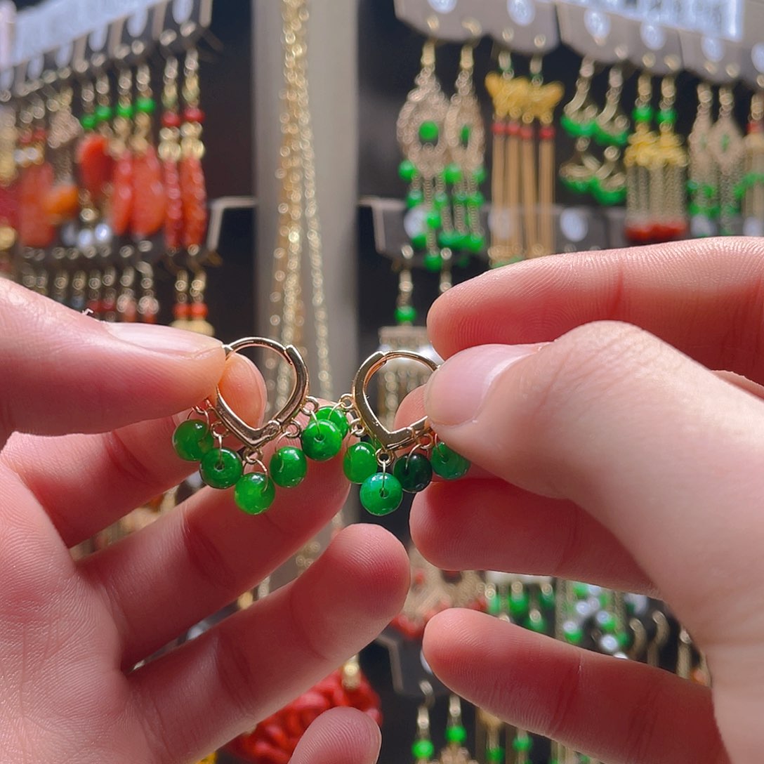 翡翠耳饰合金翡翠