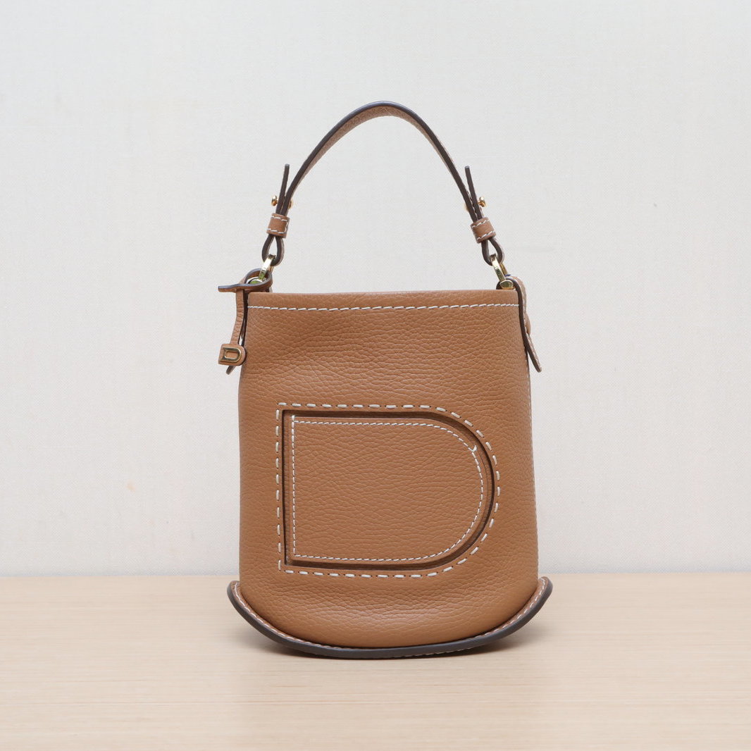 99新 Delvaux/德尔沃 小花6枫 Pin 水桶包 Mini 棕色 