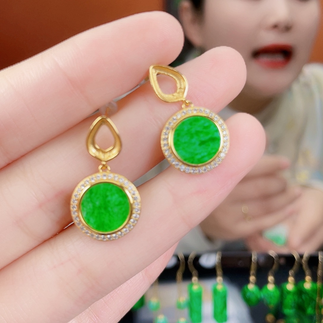 翡翠银S925镶嵌耳饰