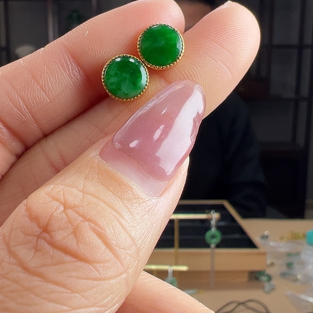 翡翠银S925镶嵌耳饰耳环