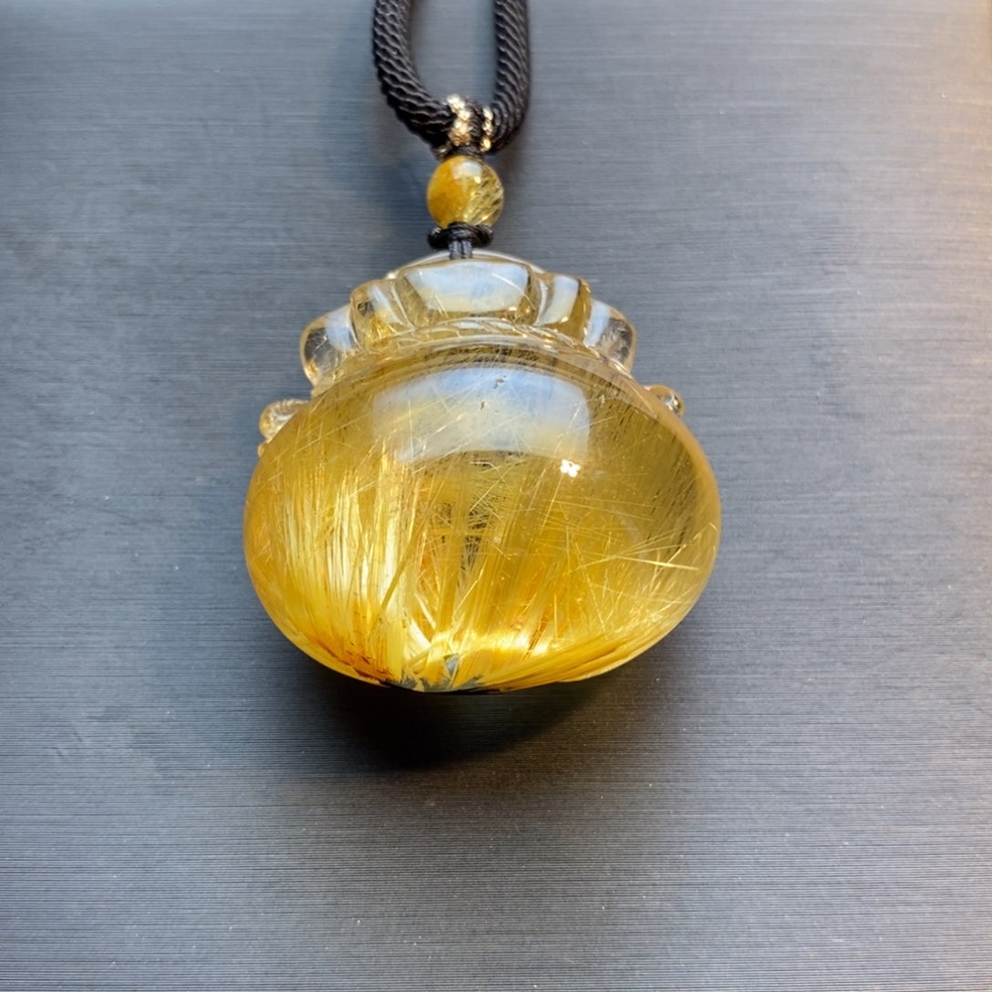 未镶嵌颈饰水晶天然金发福袋吊坠