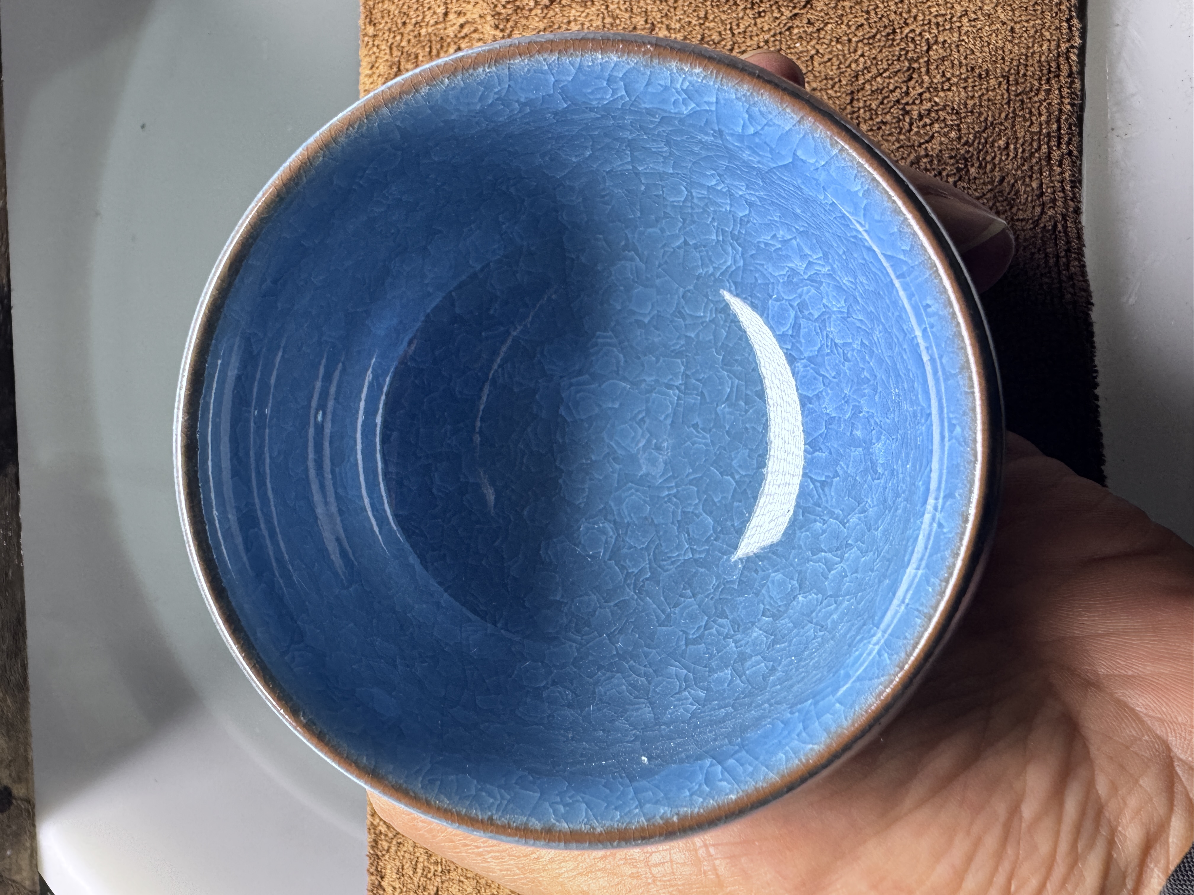 蓝冰裂罗汉杯茶器茶具主人杯