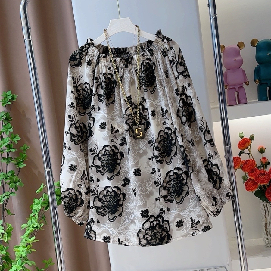 1820九分袖碎花上衣早春气质宽松显瘦度假风百搭韩版印花雪纺衫