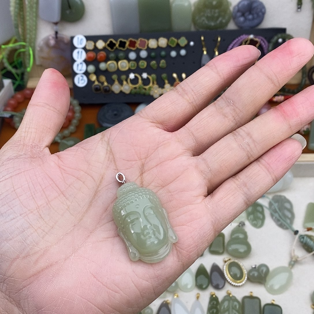 和田玉银S925镶嵌吊坠(不含链)