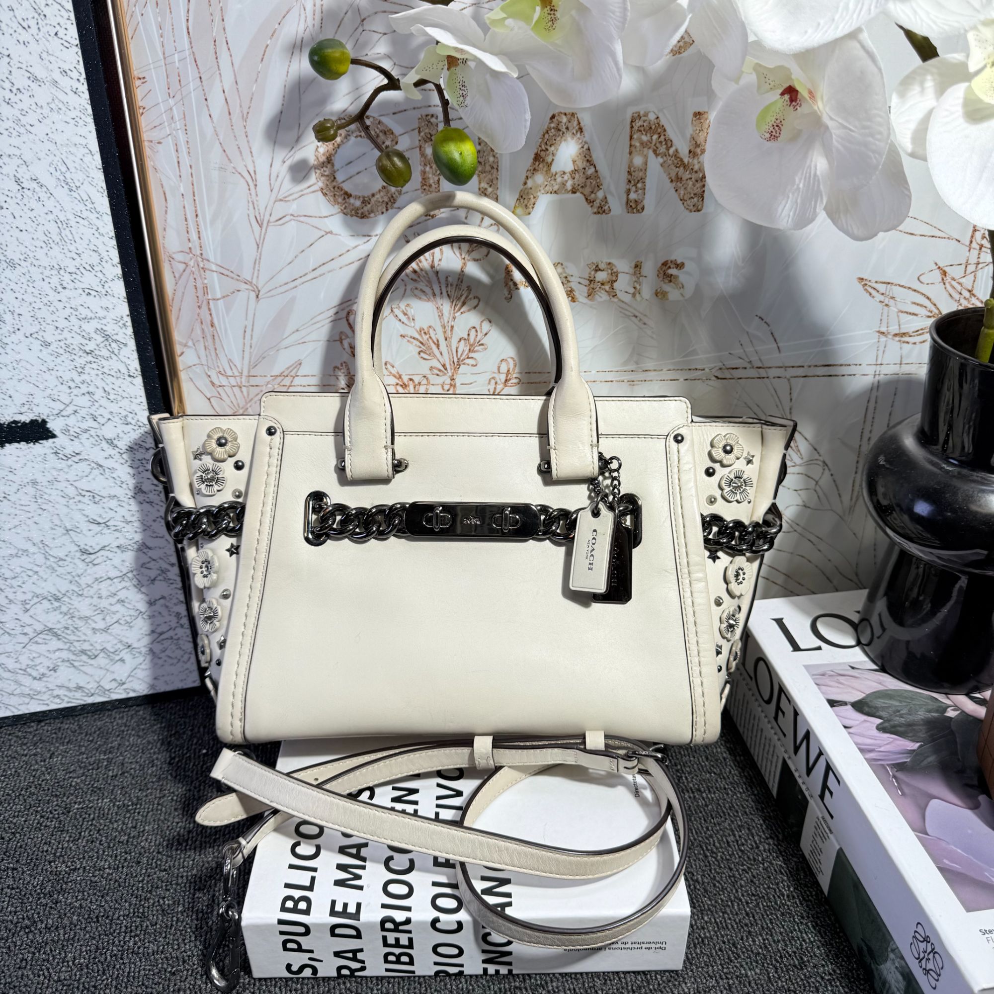 95新 COACH/蔻驰 蔻驰白色手提单肩包G25101740尺寸27.5x20