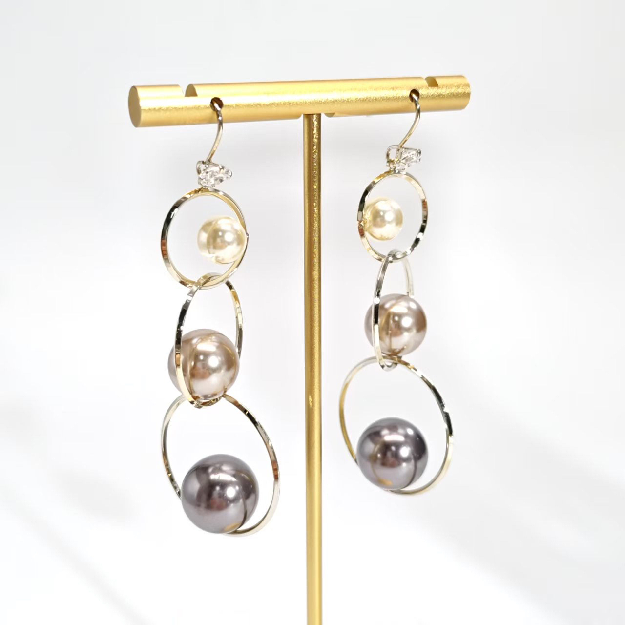 铜合金仿珍珠耳饰 08037轻奢小众设计感多圈缠绕珠珠耳环