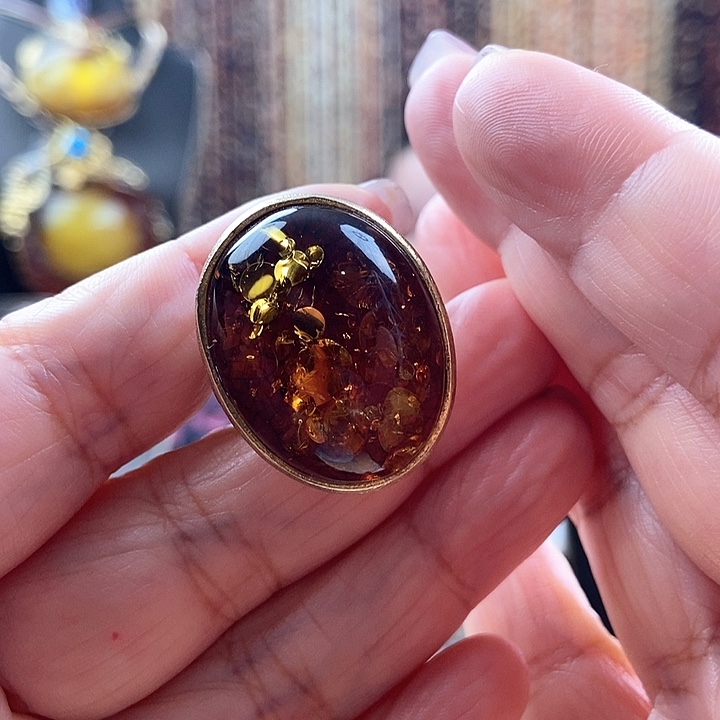 琥珀银S925镶嵌戒指戒指