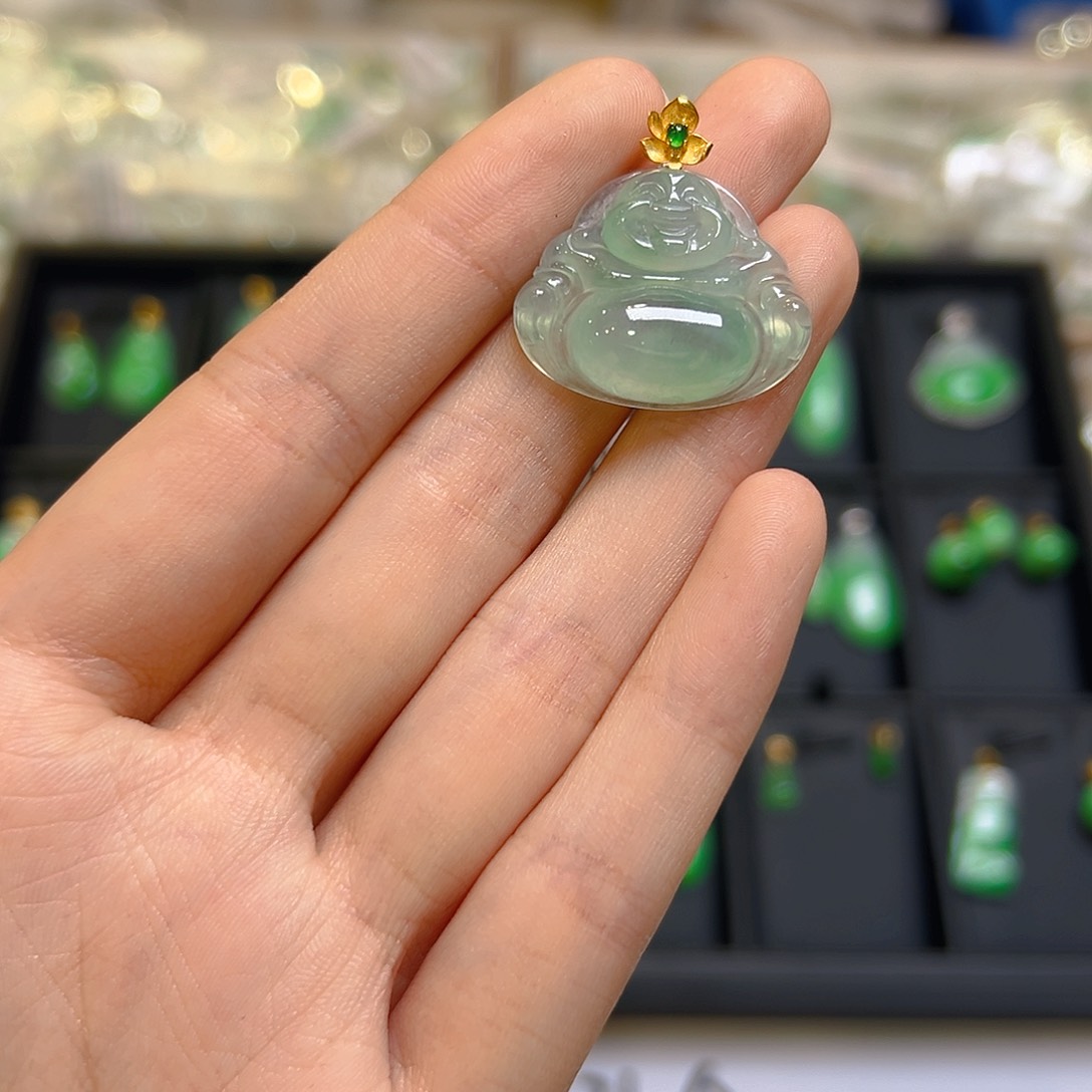 翡翠18K金镶嵌吊坠(不含链)翡翠
