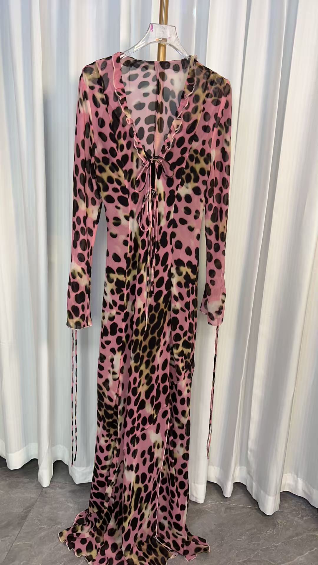 时尚设计师款（粉豹纹）夏季新款长裙