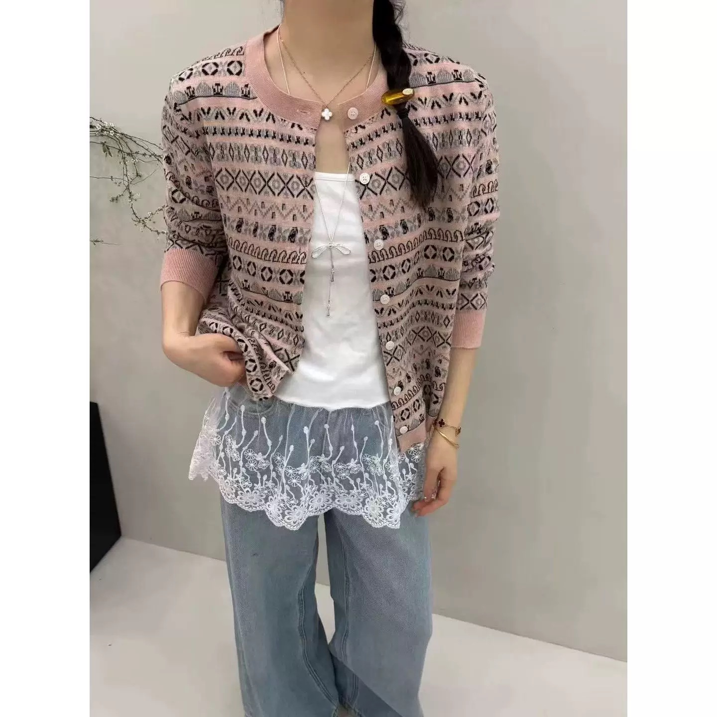 薄款长袖女春季花朵毛针织衫休闲编织气质