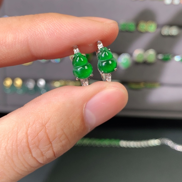 翡翠耳饰银S925镶嵌耳饰