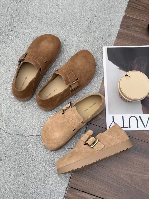 真皮软平底勃肯鞋女鞋新款复古丑萌单鞋子一脚蹬