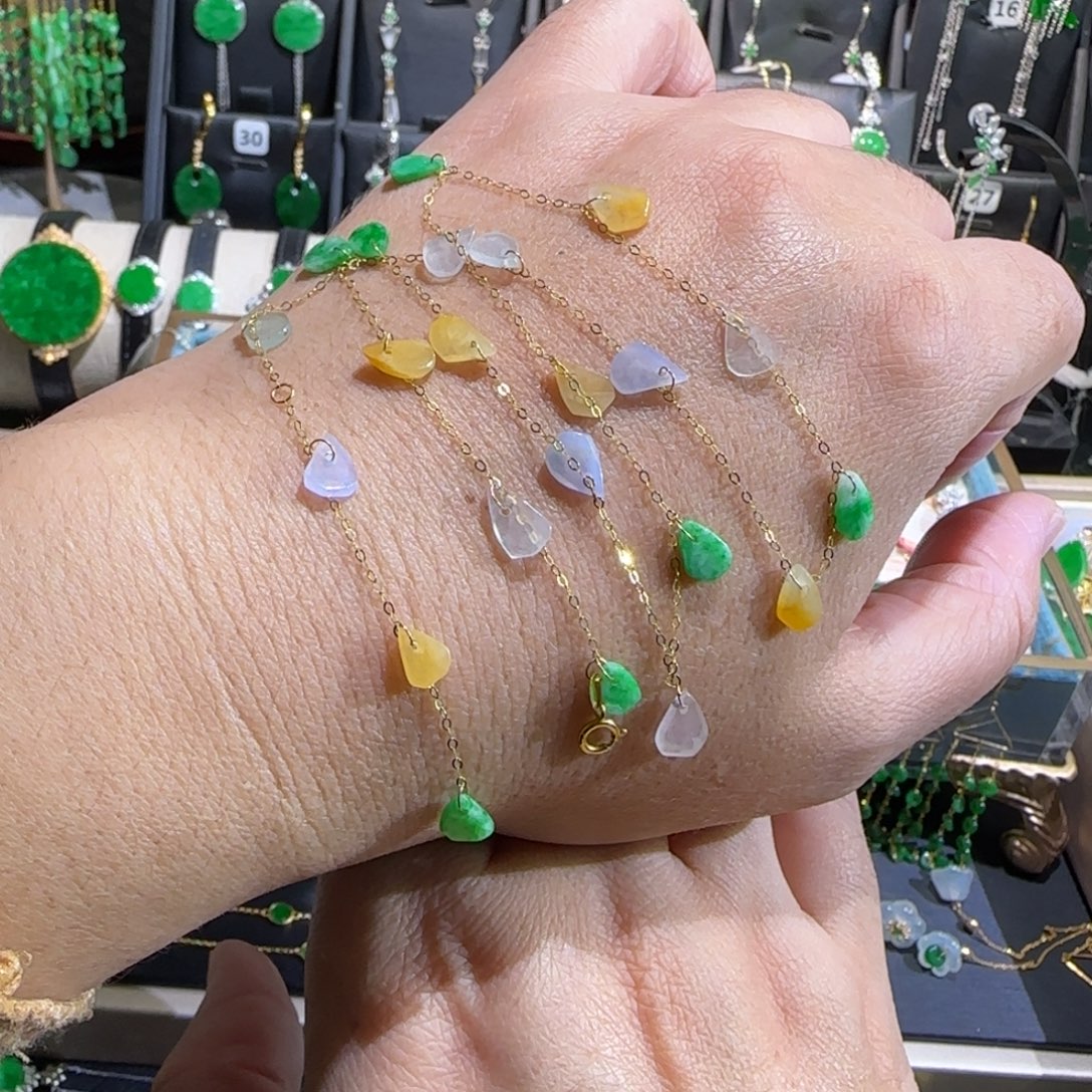 翡翠18K金镶嵌颈饰满天星45cm