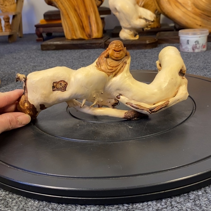 柏木（崖柏）青**蓝弥勒佛摆件