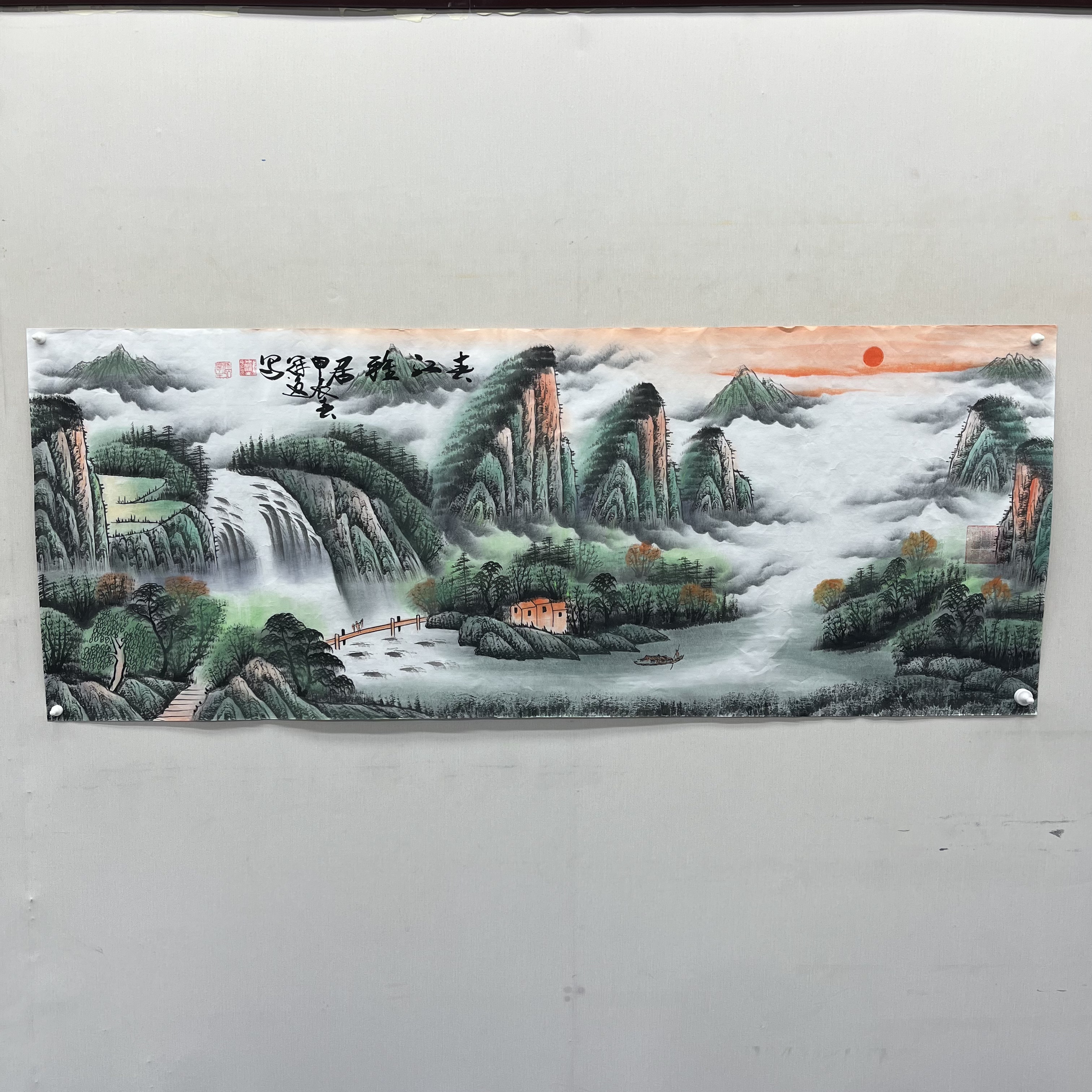 画家何冠逸  春江雅居 小六尺 国画  手绘  宣纸