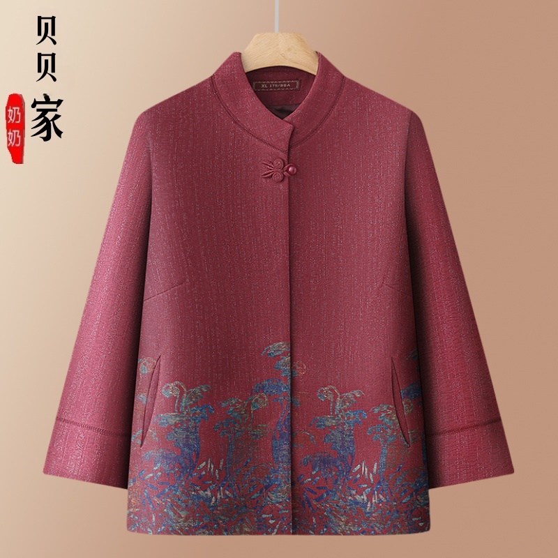 奶奶秋装唐装外套中老年人女妈妈春秋上衣70岁80老人太太衣服新款
