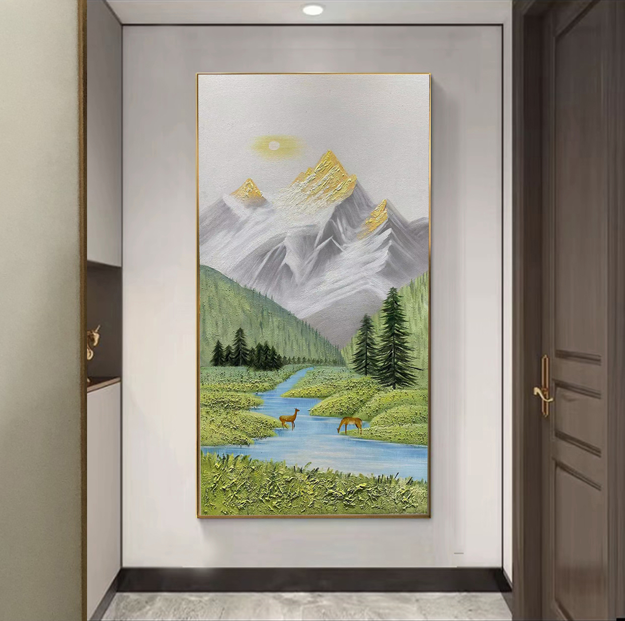 XG 37 《金山与鹿》纯手绘油画现代轻奢过道走廊装饰画