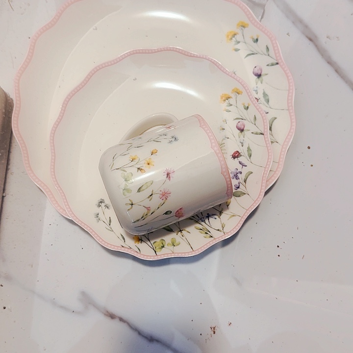 陶瓷双饮款10.5寸牛排盘8寸点心盘早餐杯