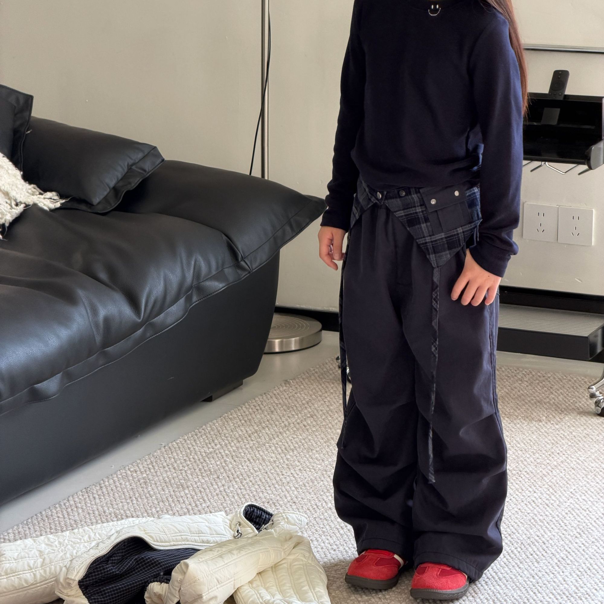 KIKIAND中大童休闲秋冬嘻哈风宽松保暖韩版屁帘加绒休闲裤-W88038