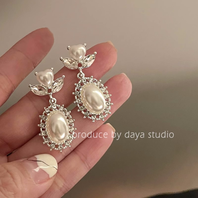 浪漫蒂克精致法式锆石仿珍珠耳环女轻奢高级感设计仙气质复古ins