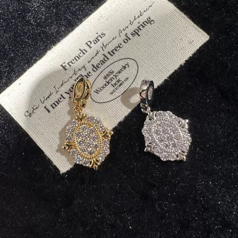 链子925银 中古风微镶锆石椭圆吊坠中古风（单吊坠）9033