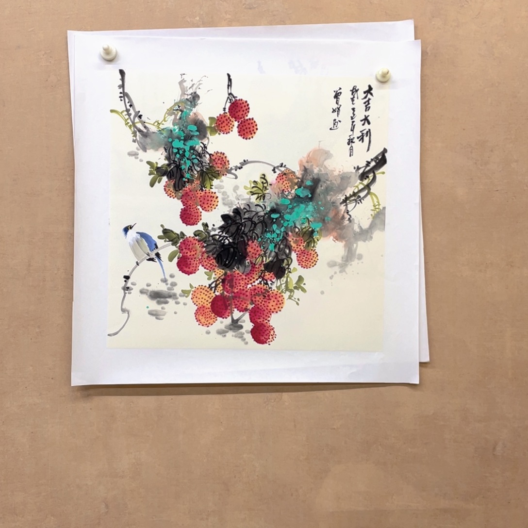 国画手绘国画，花鸟斗方