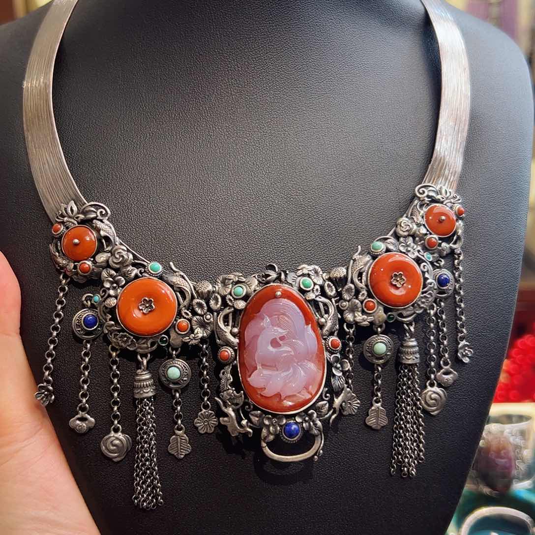 玛瑙/玉髓项圈银S925镶嵌项圈