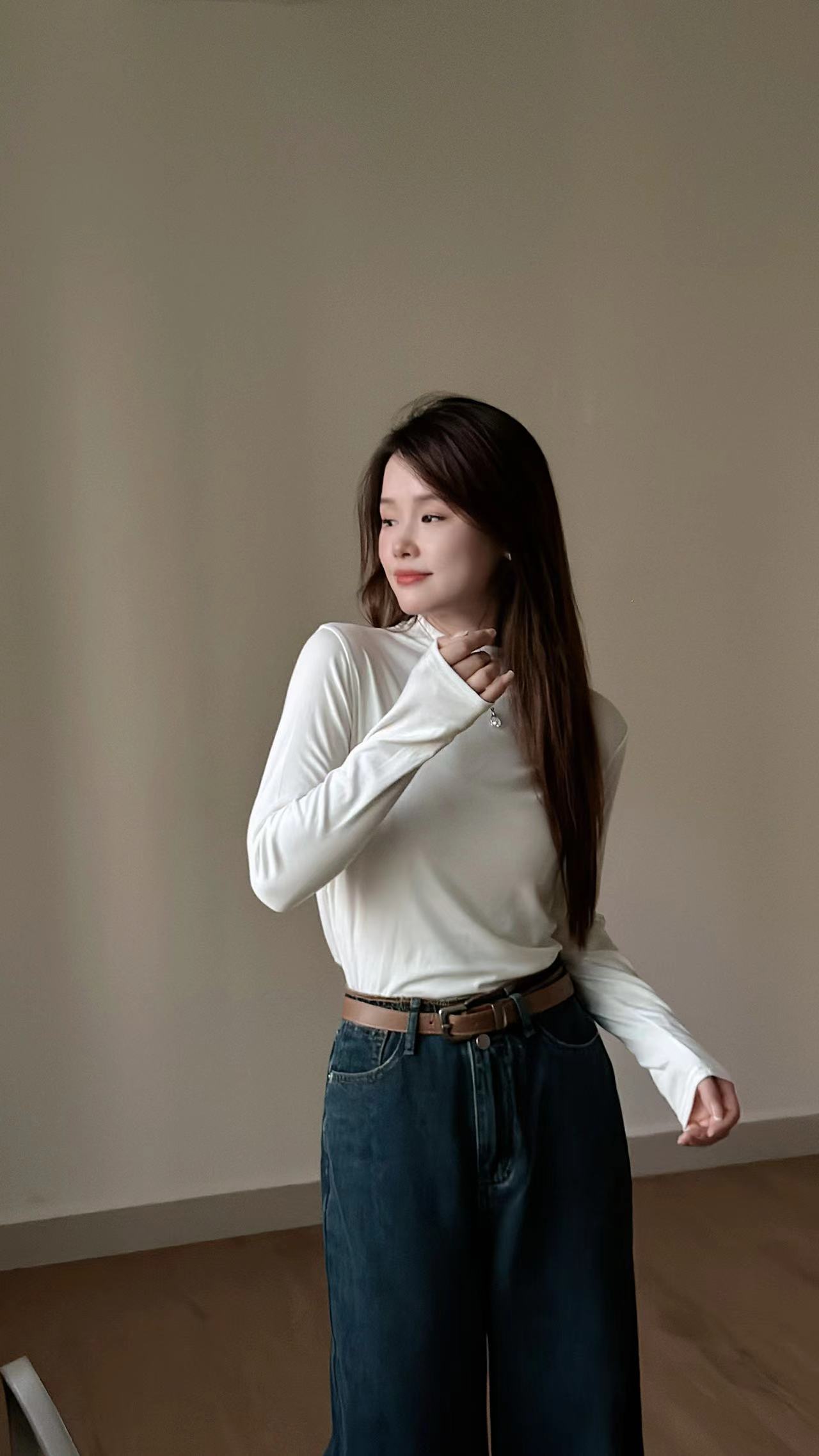 半高领打底女2025春秋新款洋气时尚韩版百搭长袖t恤纯色加绒保暖