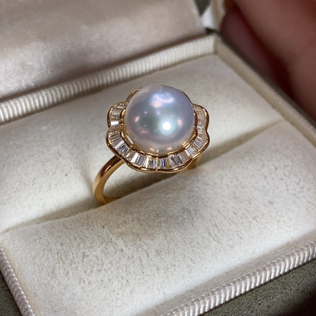 淡水珍珠戒指银S925镀金镶嵌微瑕