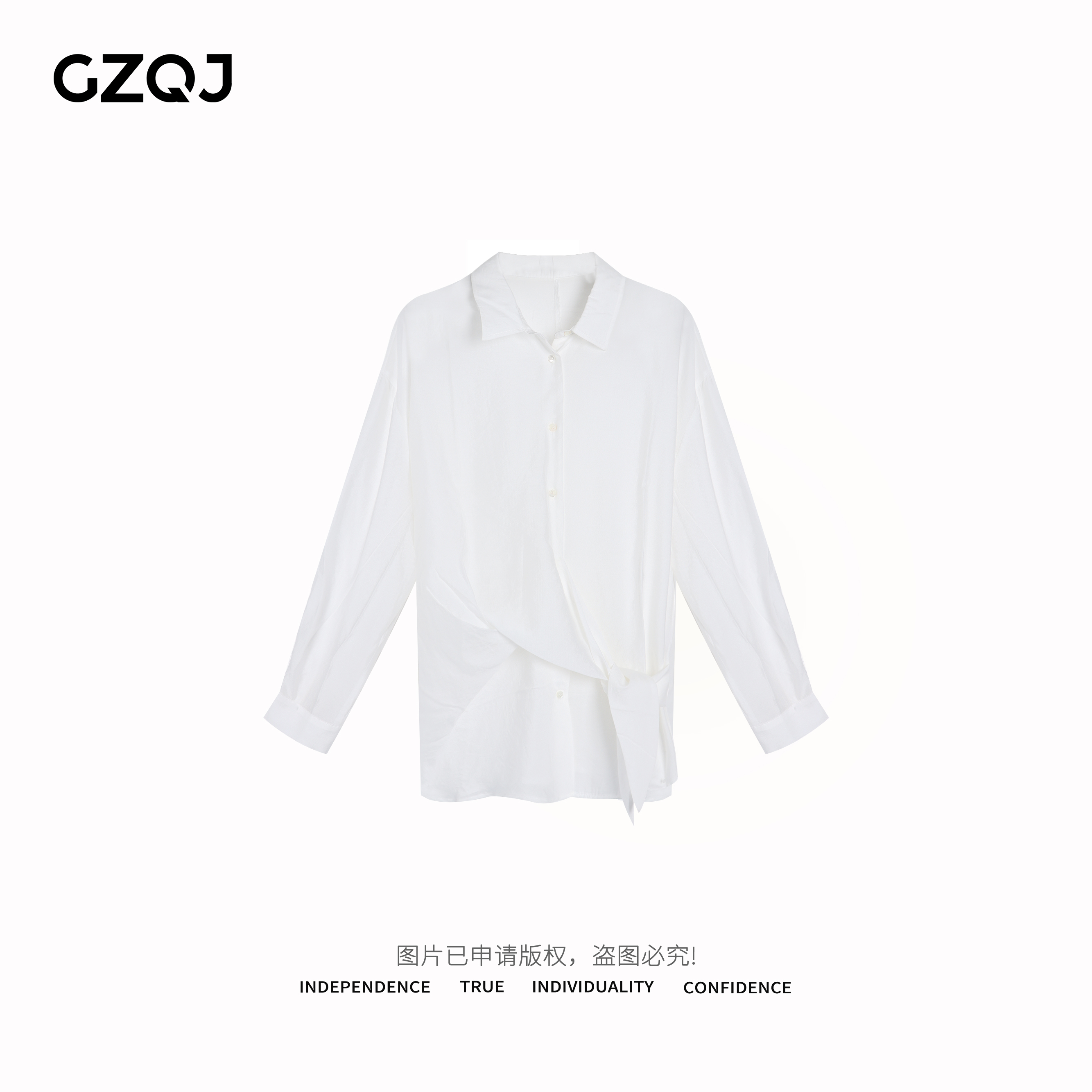 广州琴姐【轻氧打结衬衫】时尚休闲不规则气质长袖衬衣女春季 38031