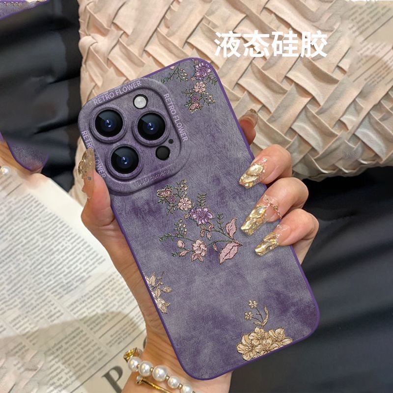 复古花朵适用苹果16手机壳13保护壳iPhone15天使眼14新款12/11软
