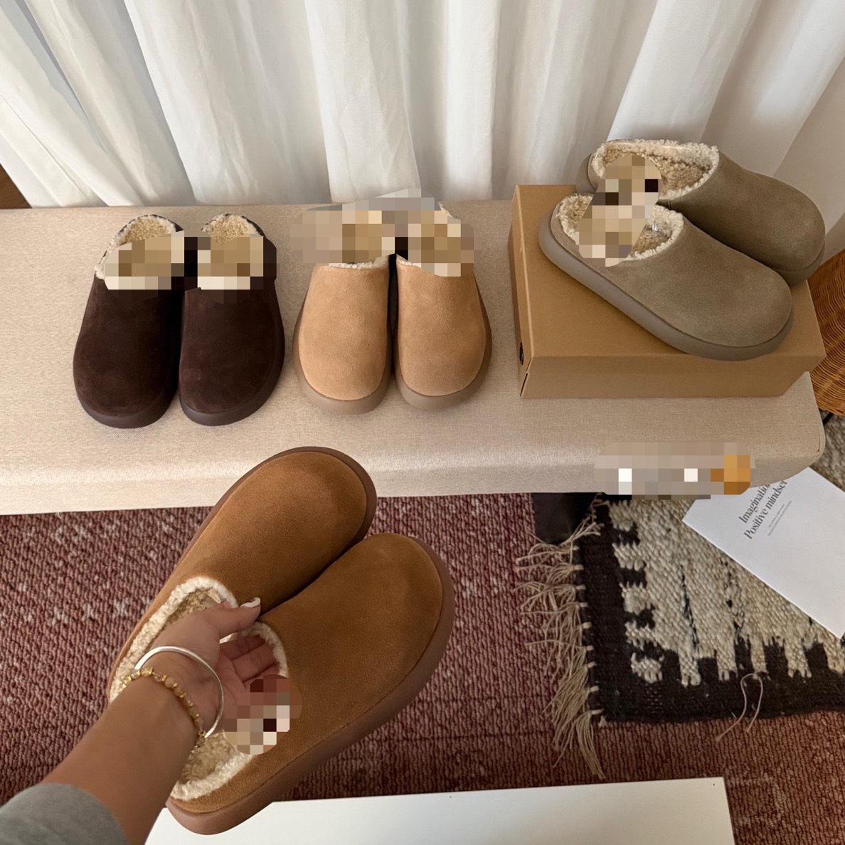 河南桑坡发货真皮真毛厚底土豆半包女士雪地靴包头拖鞋最新款