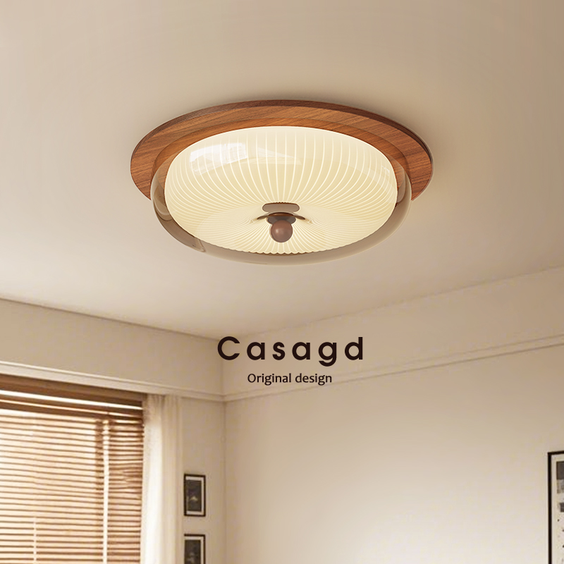 CASAGD中古风布丁卧室吸顶灯高级感主卧新款实木法式复古书房灯具