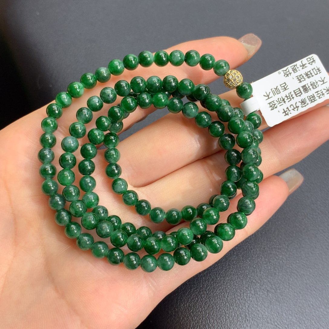翡翠手链未镶嵌细润辣绿项链卡5.1m m