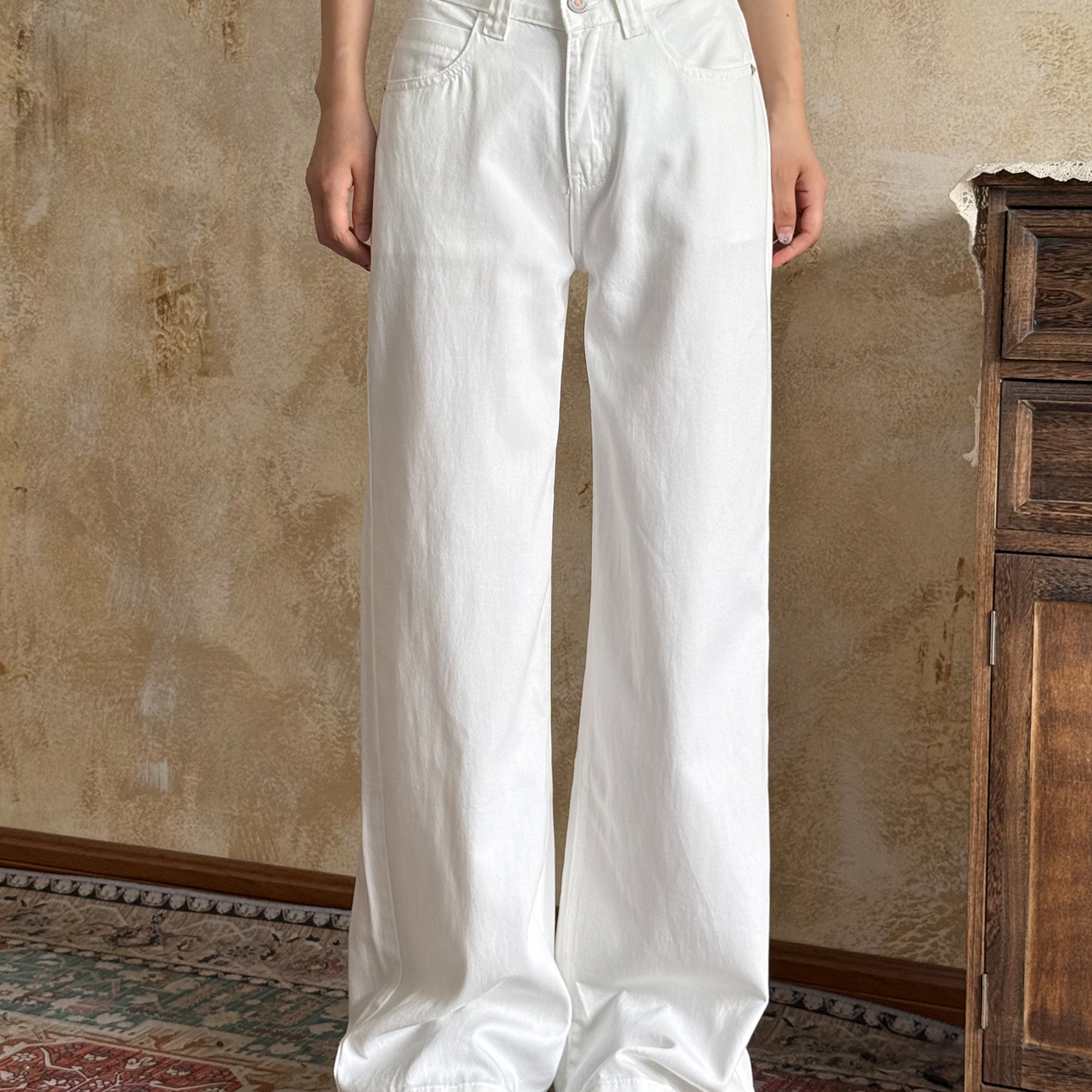 VintageTang美式白色垂感阔腿牛仔裤女宽松直筒长裤夏季吉呐F0514
