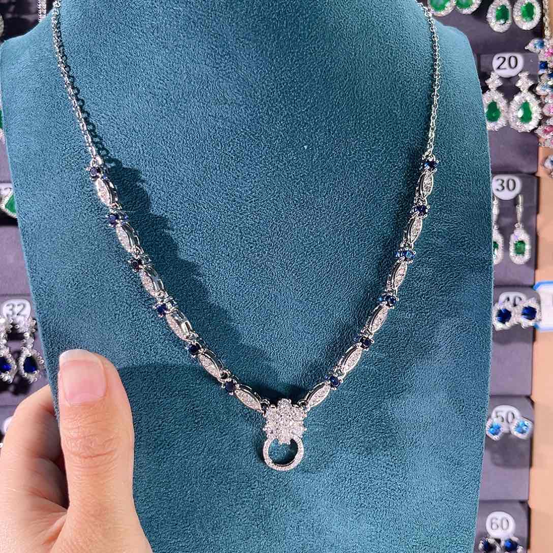 颈饰蓝宝石银S925镶嵌万能链