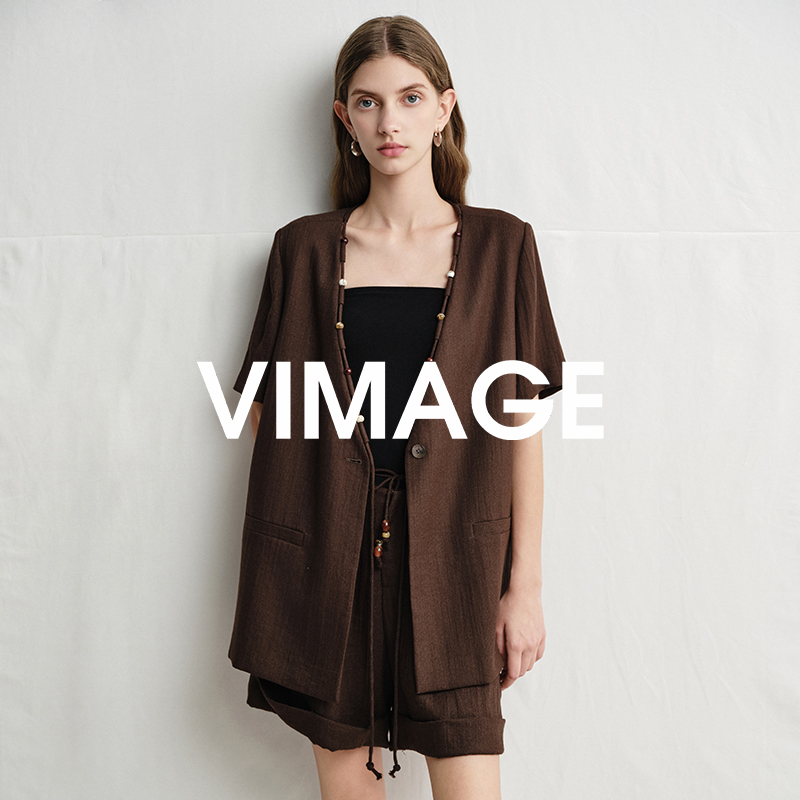 VIMAGE/纬漫纪25年新款气质休闲简约百搭复古外套V2303907